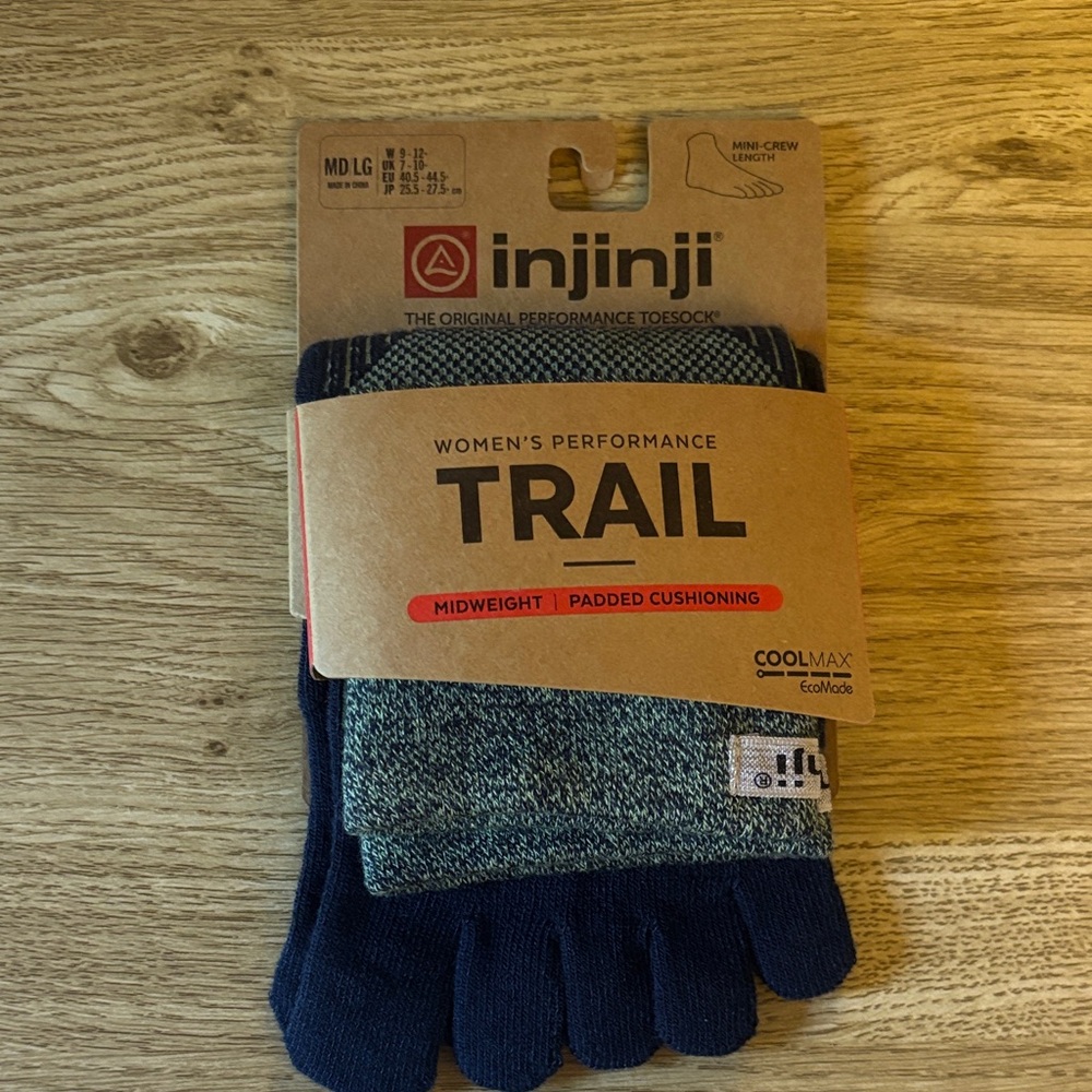 Women's Injinji Performance Trail Mini Crew Toe Socks - Blue and Green